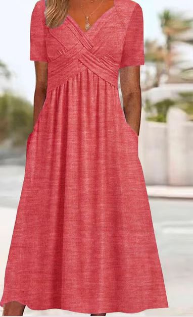 ✨ Women’s V-Neck Short Sleeve Long Dress 🌸 Elegant Flowing Fit, Comfortable Fabric & Effortless Everyday Style