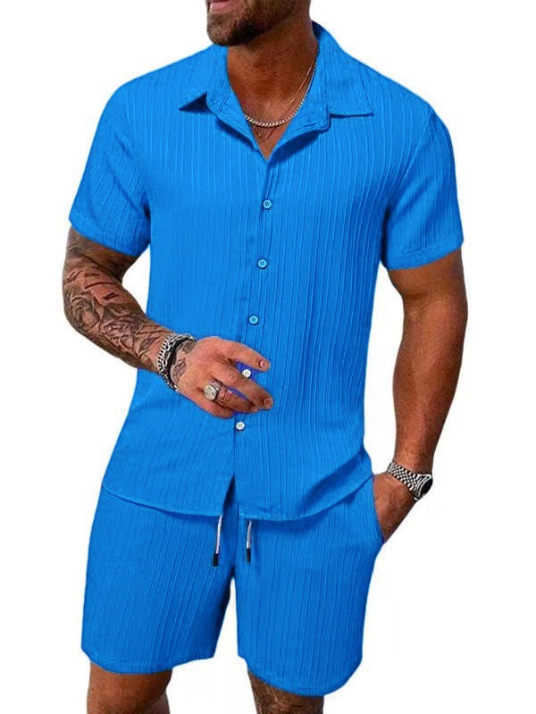 Casual Vertical Texture Short Sleeve Set For Men ☀️