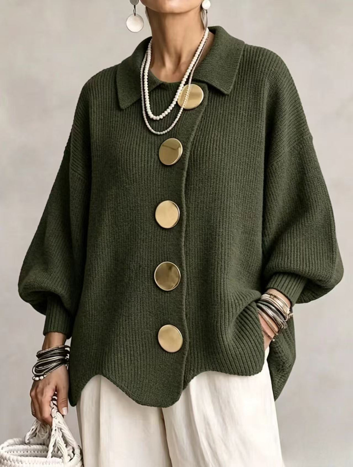 Oversized Collared Button Cardigan