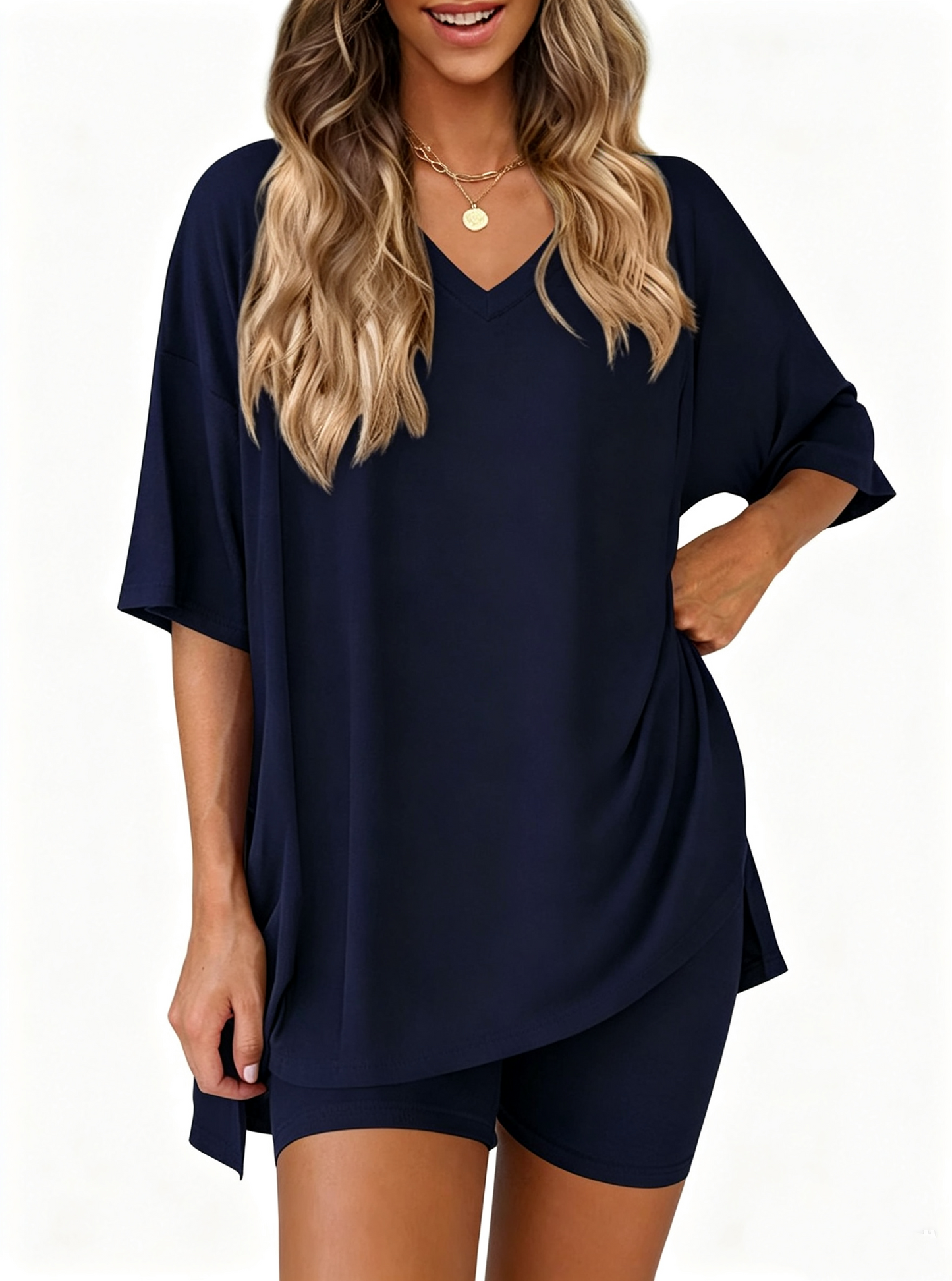 Effortless Summer Lounge Set Oversized Tee + Biker Shorts