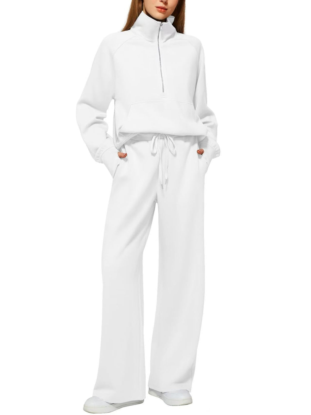 Women's Quarter-Zip Lounge Set – Relaxed Pullover & Wide-Leg Pants
