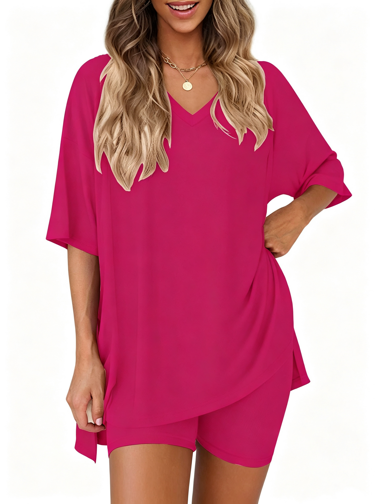 Effortless Summer Lounge Set Oversized Tee + Biker Shorts