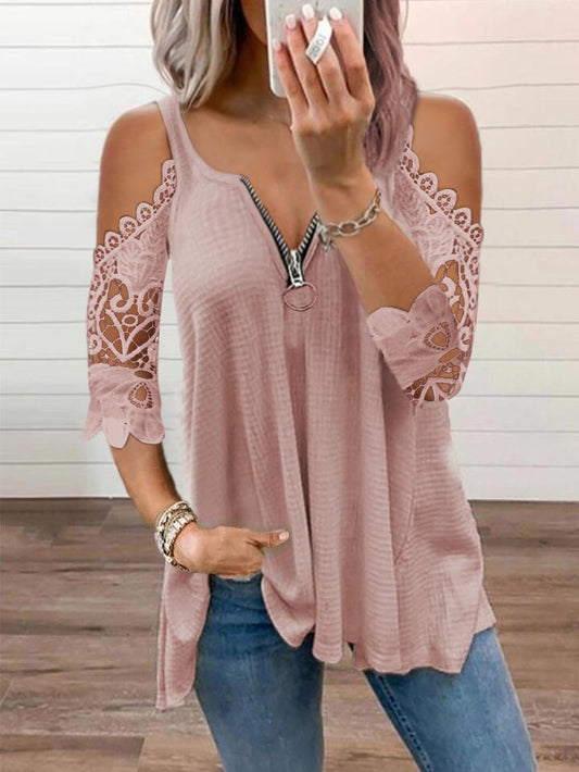 ✨ Women’s Lace Off‑the‑Shoulder Top with Zipper