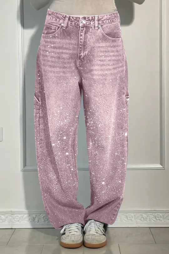 🔥🔥Galaxy Shine Jeans | Rhinestone-Embellished High-Waist Wide-Leg Denim