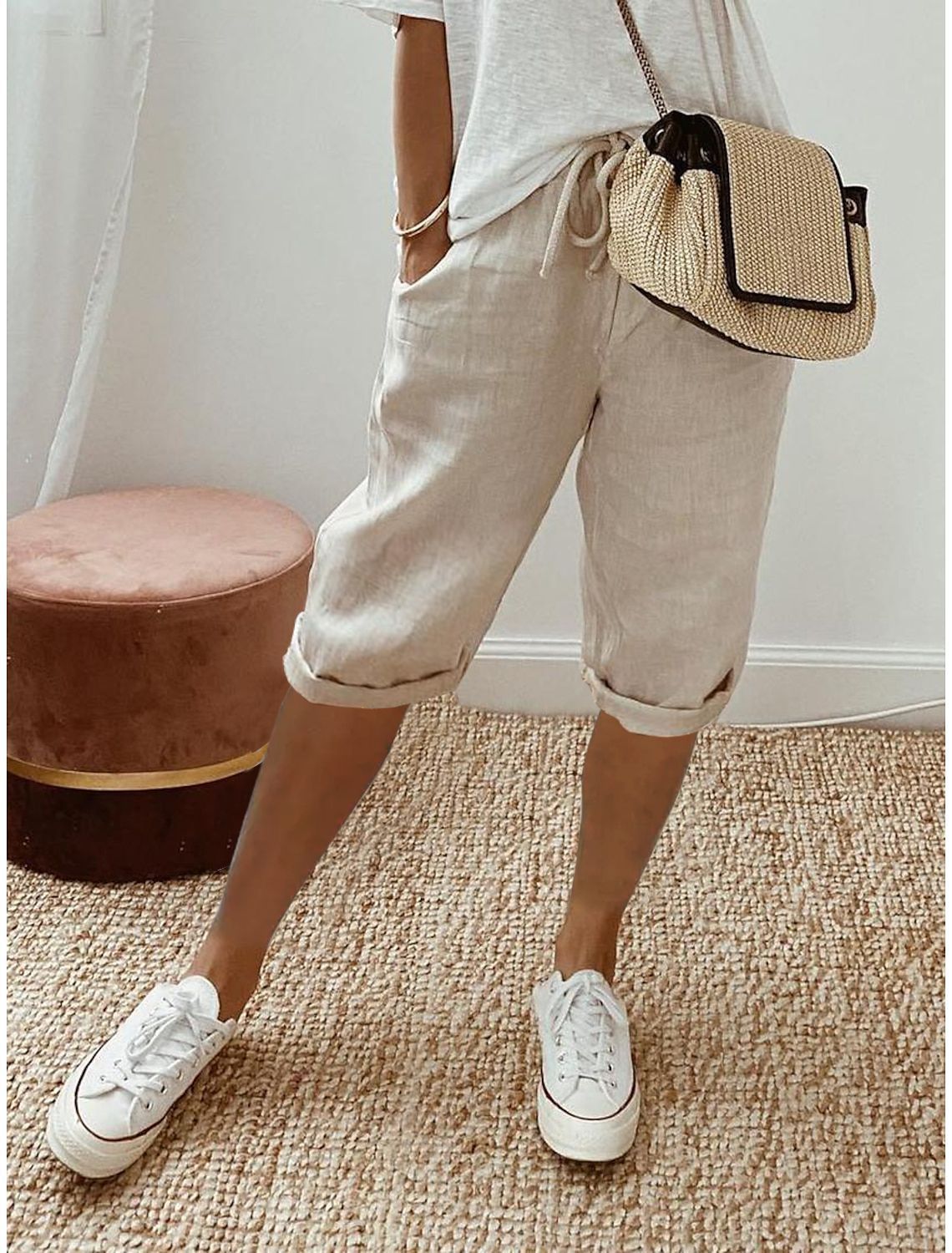 Women's Casual Cotton Linen Capris